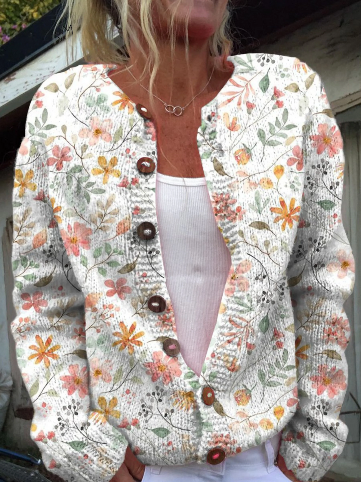Doenja | Bloemen gebreide cardigan