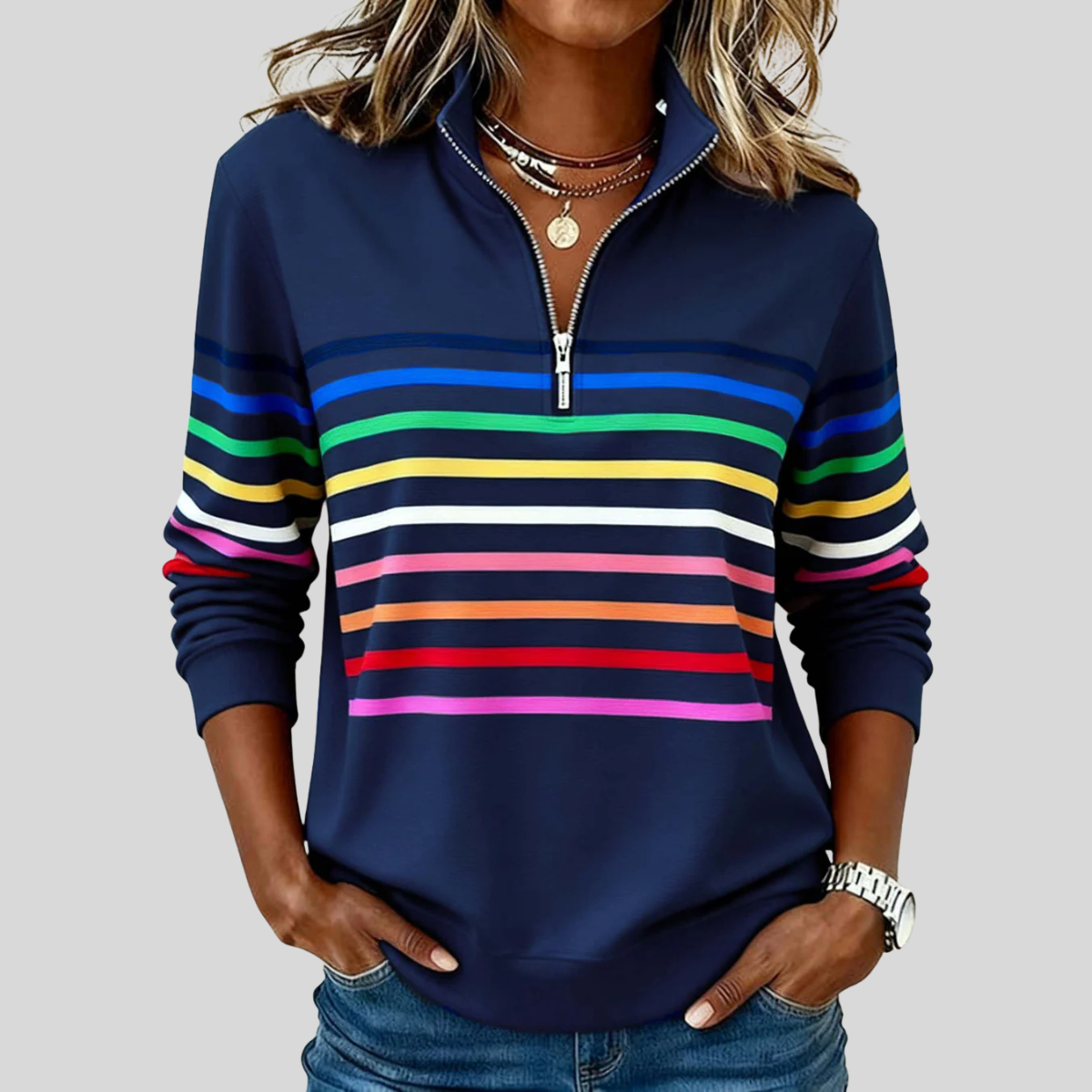 Allyssa | Gestreepte Sweatshirts met rits
