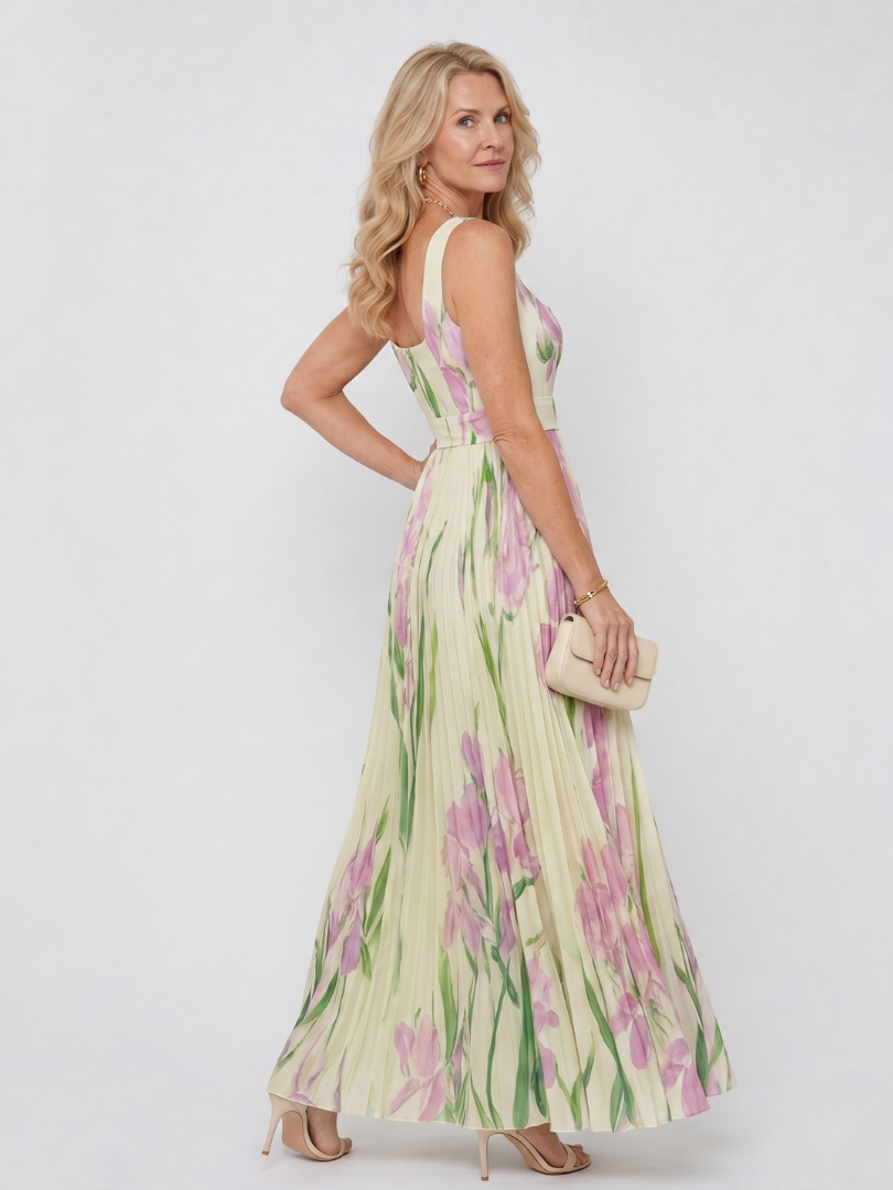 Midi Jurk zonder Mouwen met Vierkante Halslijn en Elegante Plooien