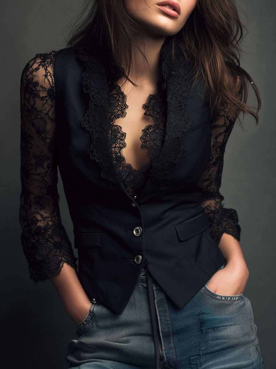 Israa | Blazer met kanten mouwen