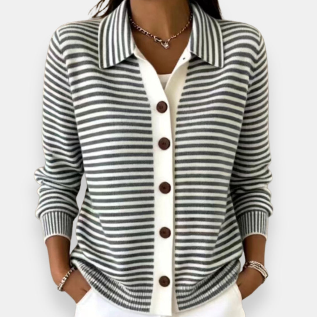 Sandhia | Gestreepte cardigan met kraag