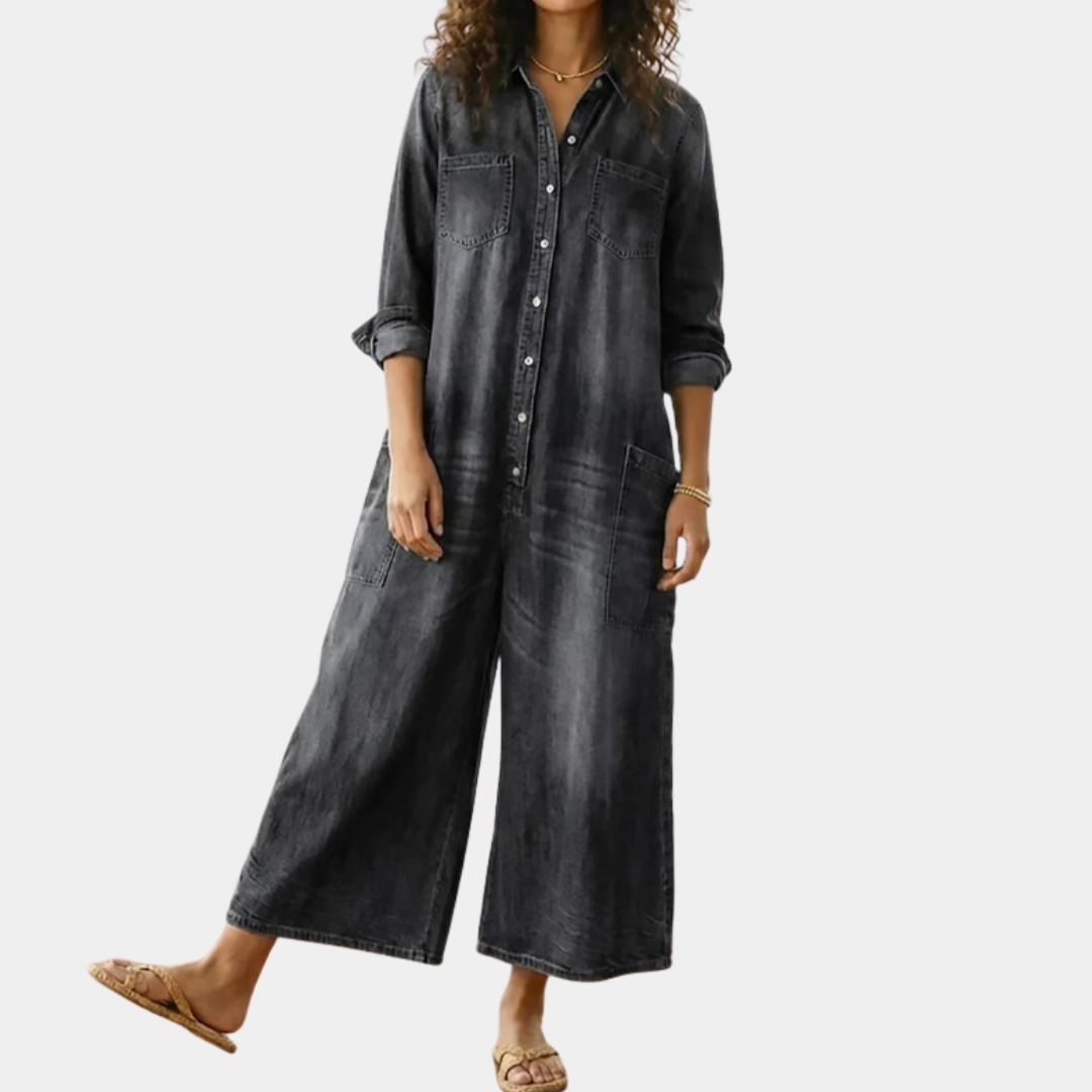 Diana | Vintage jumpsuit in zacht gewassen met knopen