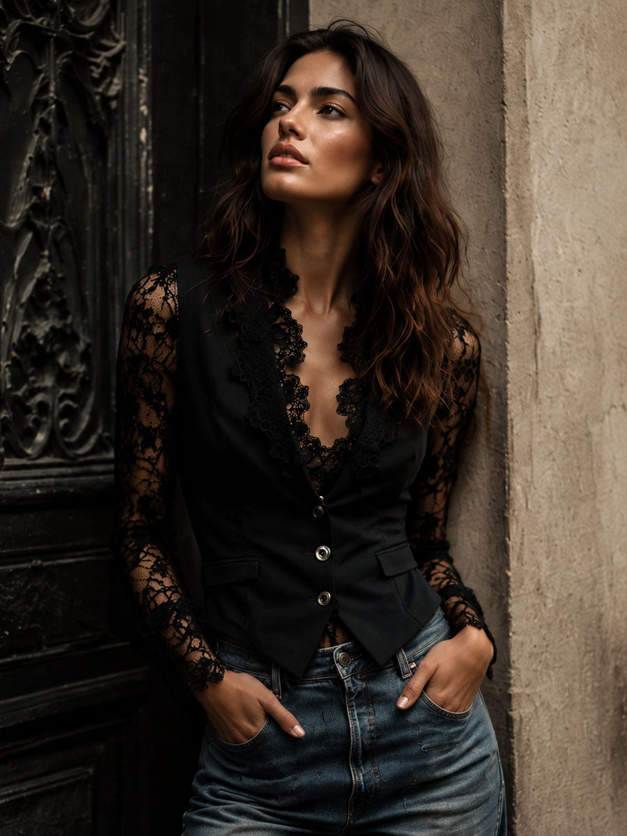 Israa | Blazer met kanten mouwen