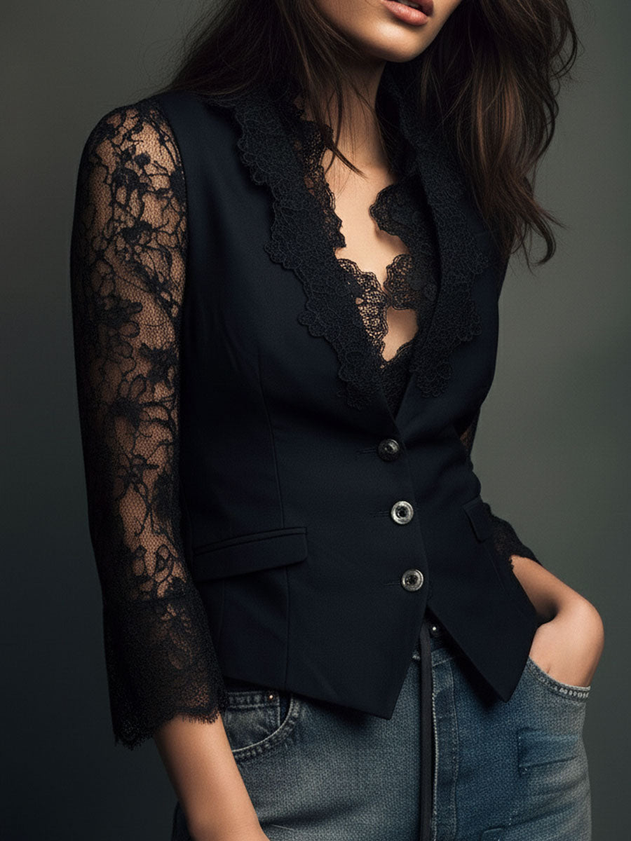 Israa | Blazer met kanten mouwen