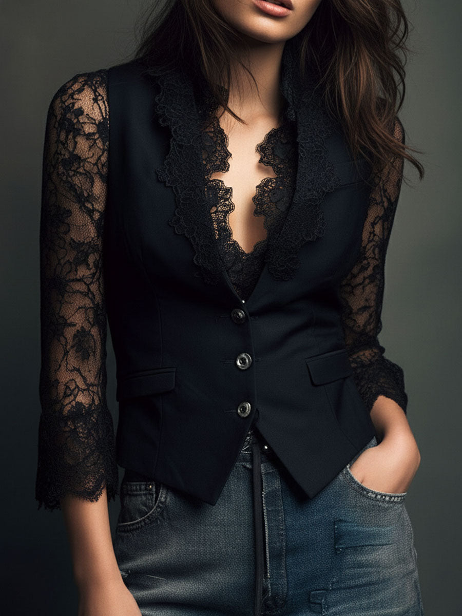 Israa | Blazer met kanten mouwen