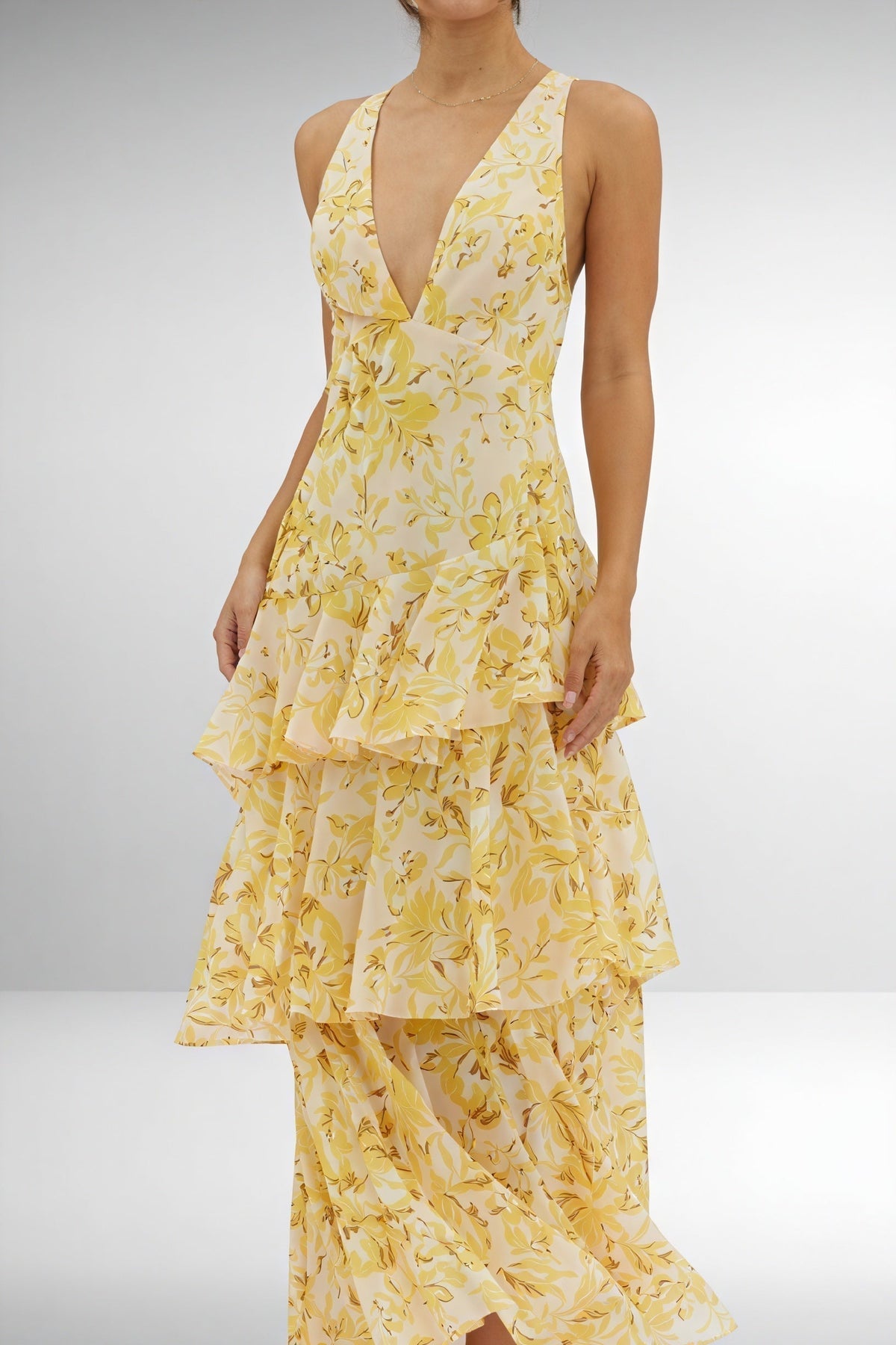 Jurk met Bloemenprint en Diepe V-hals