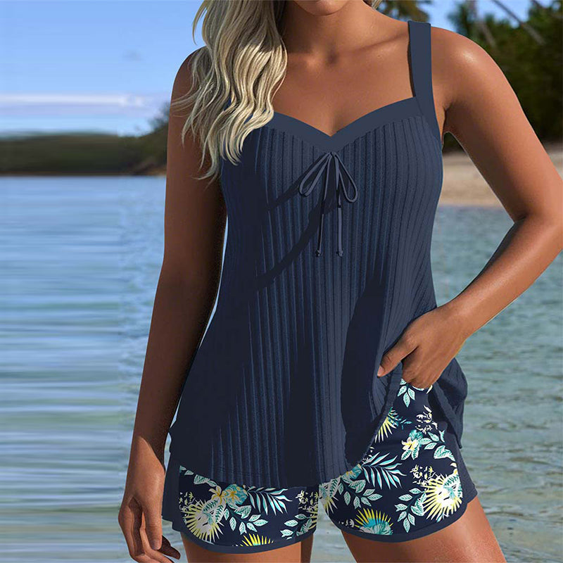 Julia | Gestreepte tankini met twee-delige badbroek