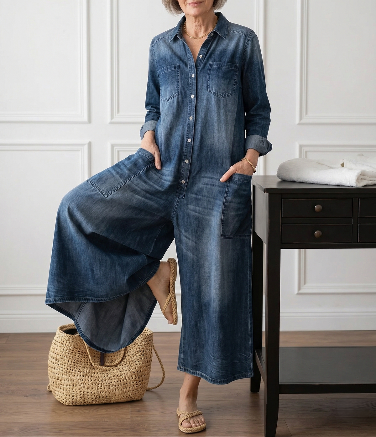 Diana | Vintage jumpsuit in zacht gewassen met knopen