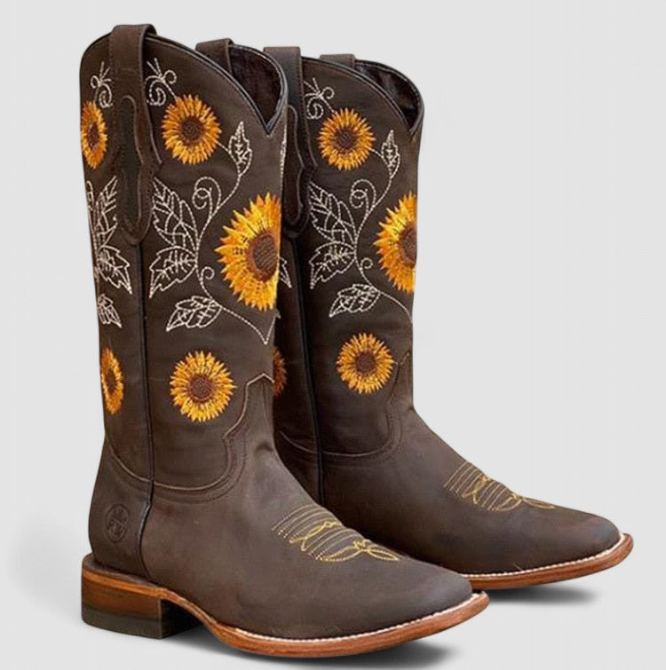 Janette | Western laarzen met zonnebloem