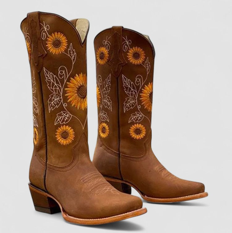 Janette | Western laarzen met zonnebloem