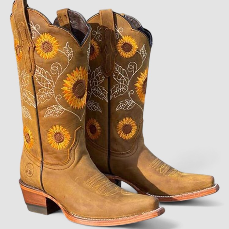 Janette | Western laarzen met zonnebloem