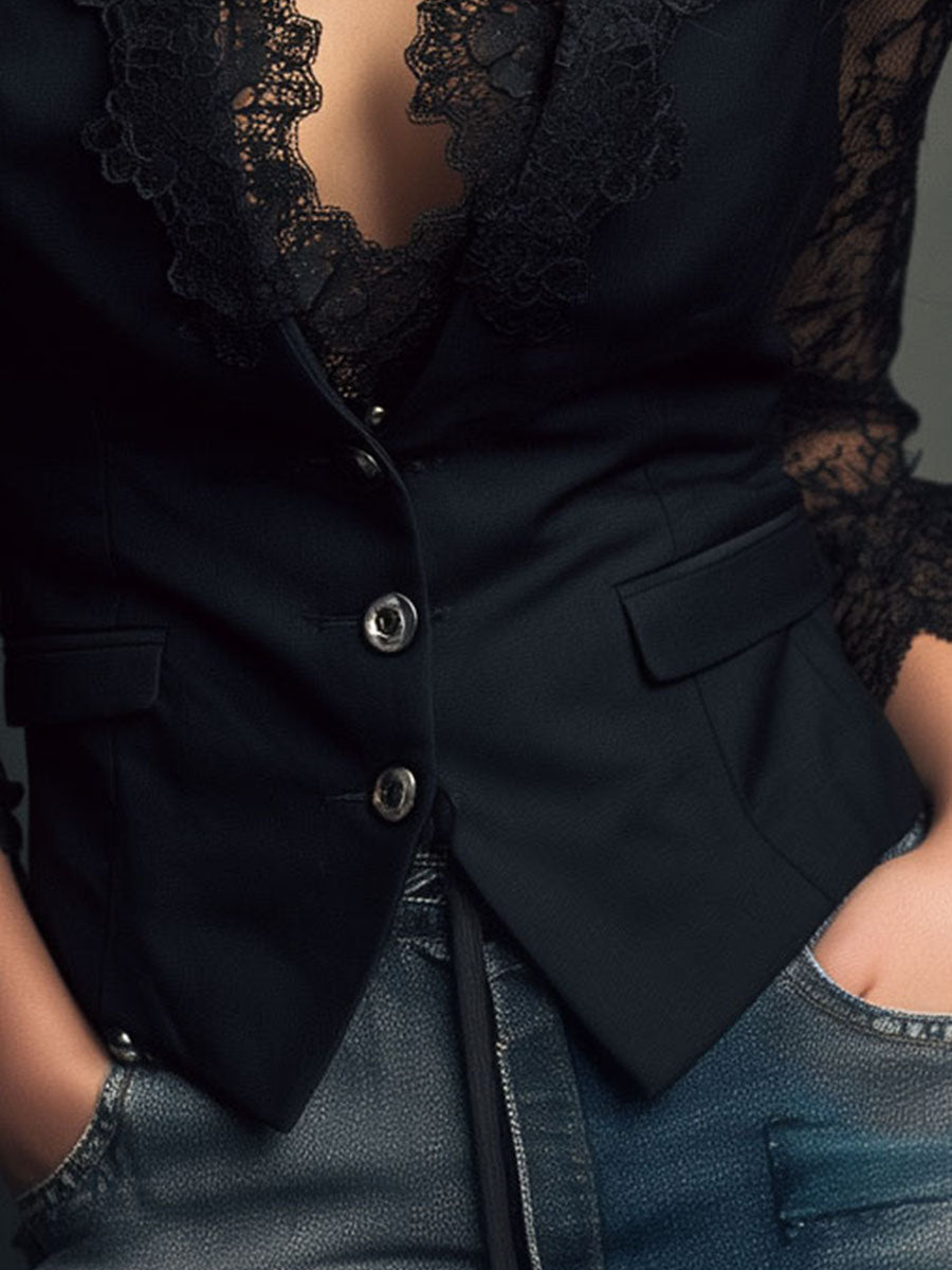 Israa | Blazer met kanten mouwen
