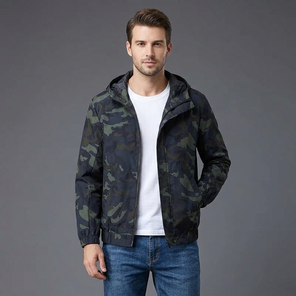 Thomas | Camouflage windjas met kap