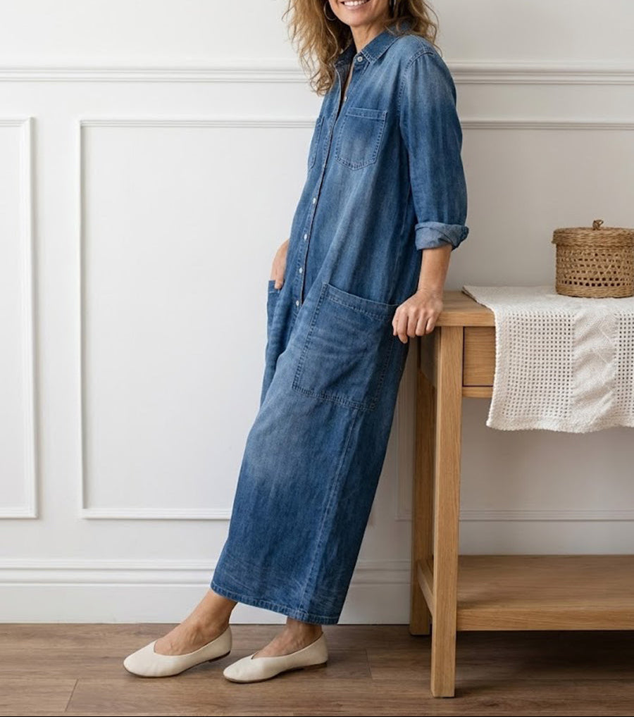 Diana | Vintage jumpsuit in zacht gewassen met knopen
