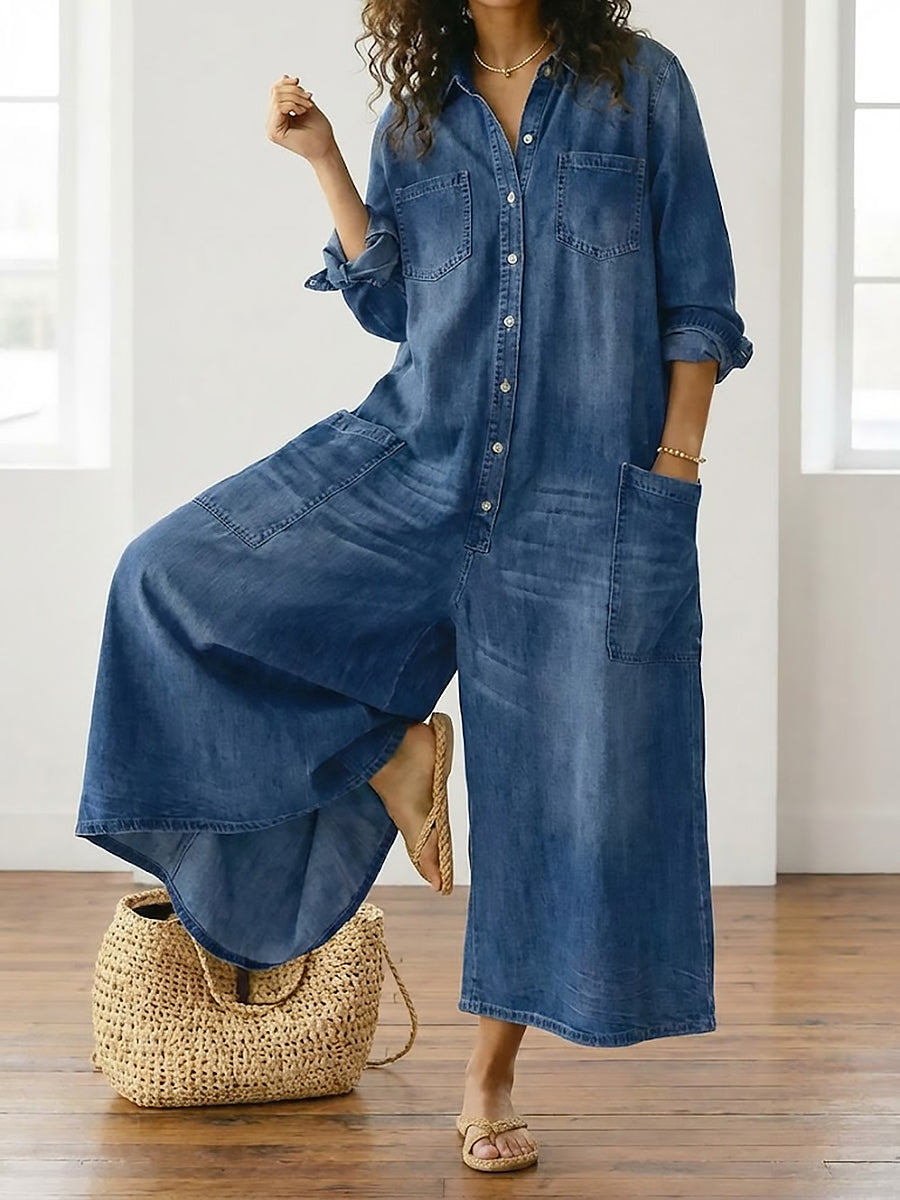 Diana | Vintage jumpsuit in zacht gewassen met knopen