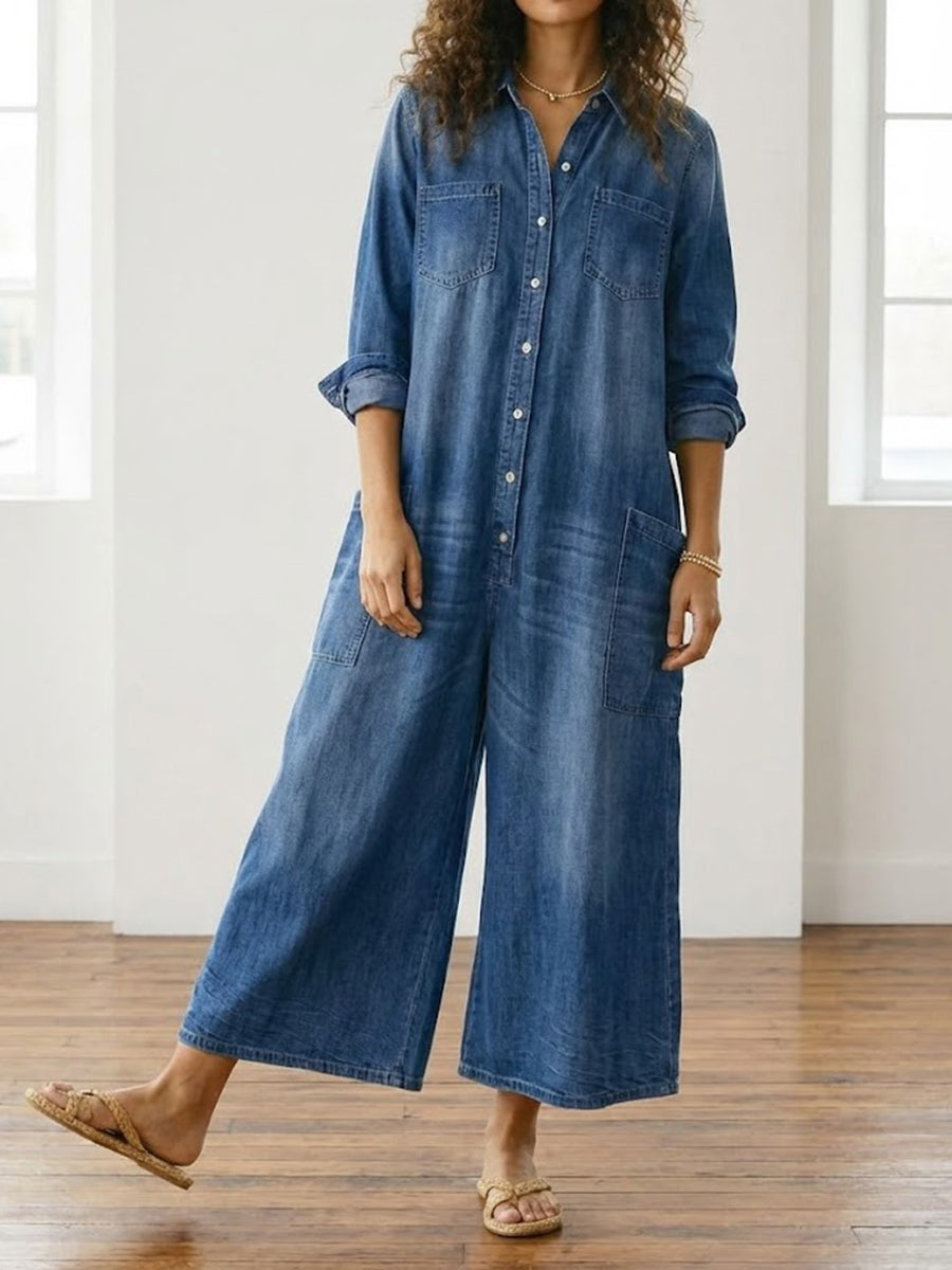 Diana | Vintage jumpsuit in zacht gewassen met knopen