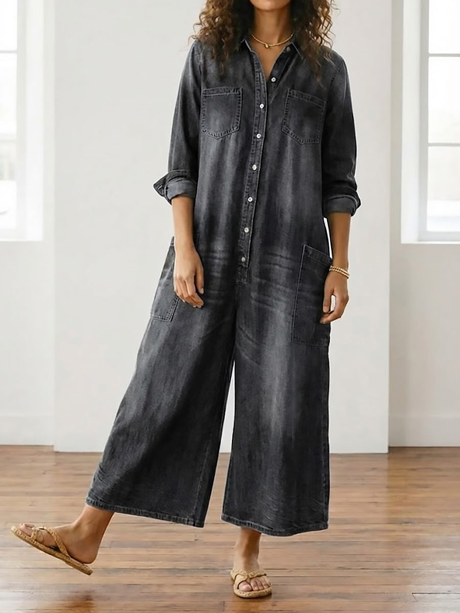 Diana | Vintage jumpsuit in zacht gewassen met knopen