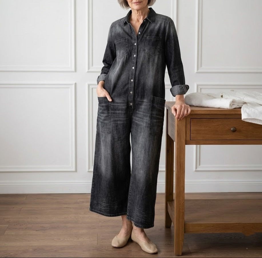 Diana | Vintage jumpsuit in zacht gewassen met knopen