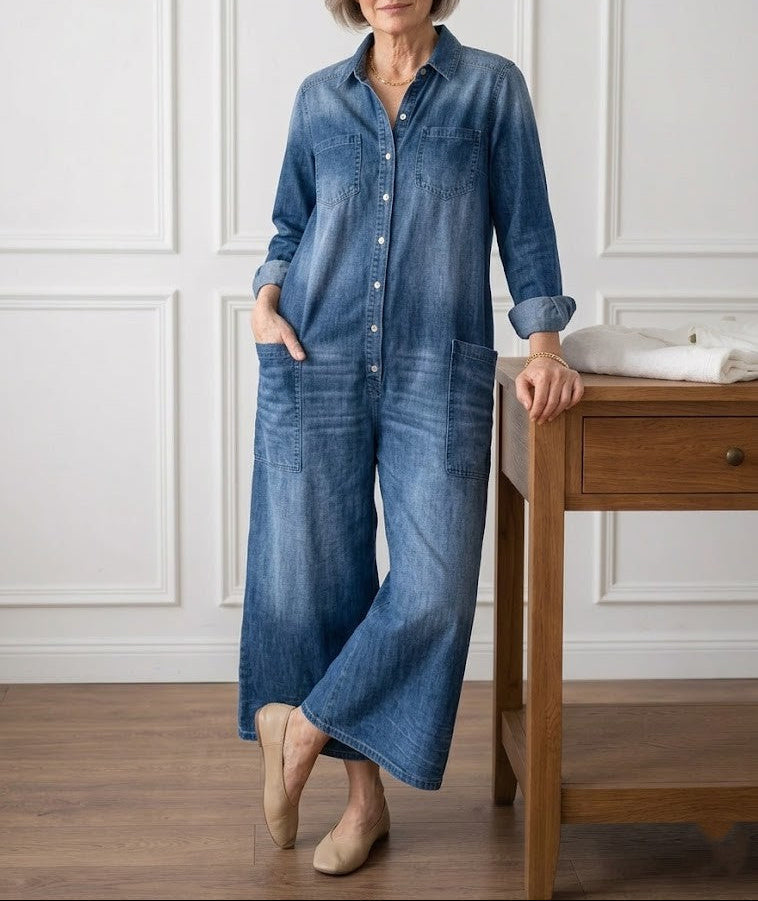 Diana | Vintage jumpsuit in zacht gewassen met knopen